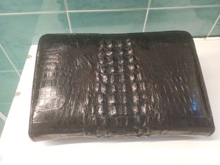 Bolso cartera piel cocodrilo negro
