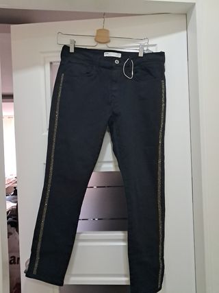 Pantalónes Zara Mujer Negro con Detalles Brillante
