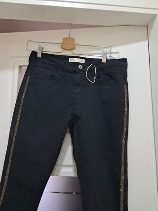 Pantalónes Zara Mujer Negro con Detalles Brillante