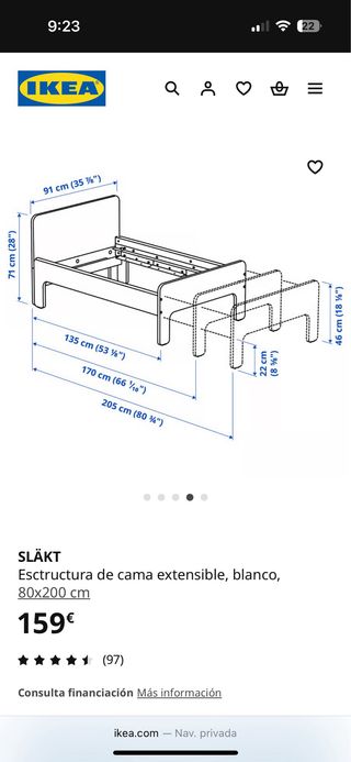 Estructura Cama Extensible IKEA SLÄKT Blanca