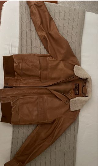 Cazadora Cuero Timberland Aviador Marrón Talla M 