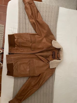 Cazadora Cuero Timberland Aviador Marrón Talla M 