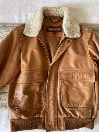 Cazadora Cuero Timberland Aviador Marrón Talla M 