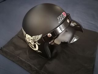 Casco Moto Jet Nero con Visiera e Grafica Teschio