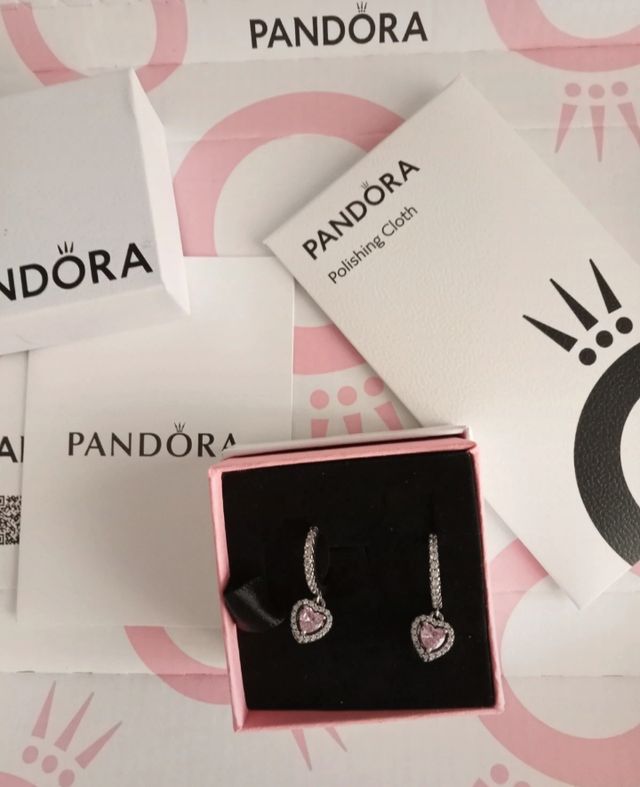 Pendientes Pandora Corazón Rosa y Plata