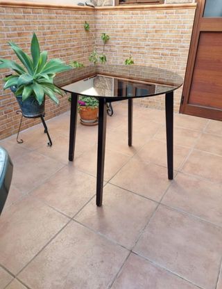 Mesa camilla cristal y madera

