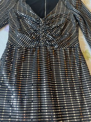 Vestido fiesta lentejuelas negro y plata