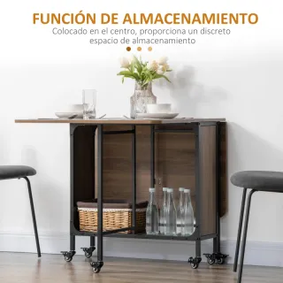 Mesa Cocina Plegable con Ruedas 130x80x74 cm