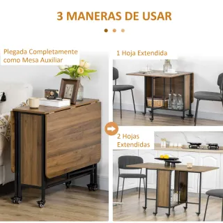 Mesa Cocina Plegable con Ruedas 130x80x74 cm