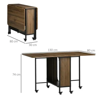 Mesa Cocina Plegable con Ruedas 130x80x74 cm