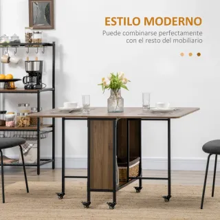 Mesa Cocina Plegable con Ruedas 130x80x74 cm