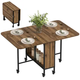 Mesa Cocina Plegable con Ruedas 130x80x74 cm