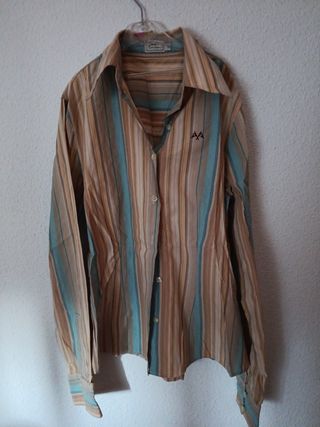 Camisa Burberry Rayas Beige y Turquesa