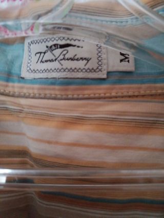 Camisa Burberry Rayas Beige y Turquesa