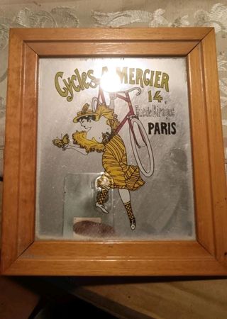 Quadro antico specchio con donna e bicicletta