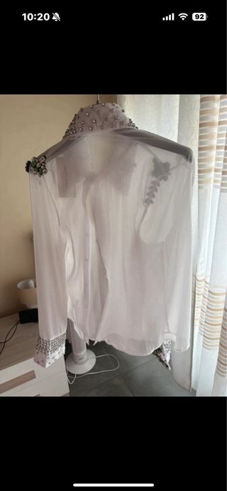 Camicia con strass verde e bianca