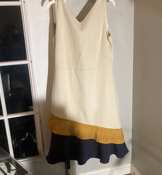 Vestido retro beige y azul