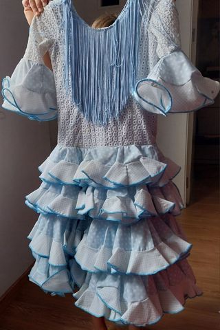 Vestido Flamenca Infantil Azul/Blanco 4-5 Años