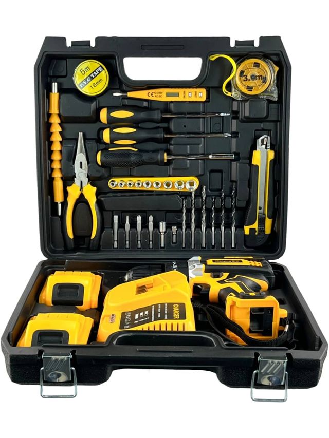 Maletín de herramientas con taladro y accesorios