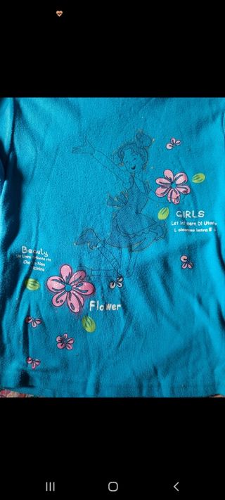 Maglietta bambina blu con fiori