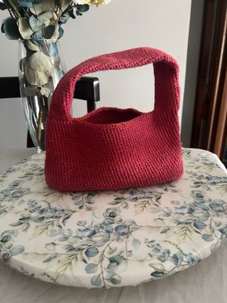 Bolso de mano crochet rosa y naranja
