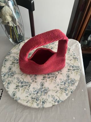 Bolso de mano crochet rosa y naranja