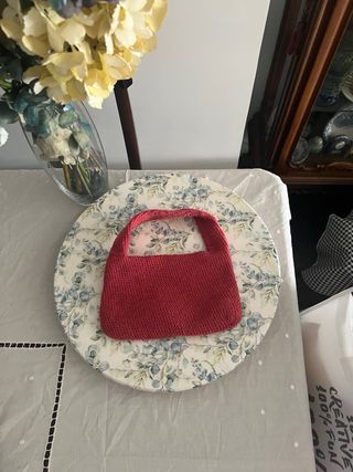 Bolso de mano crochet rosa y naranja