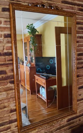 Espejo decorativo madera y cristal. Vintage.