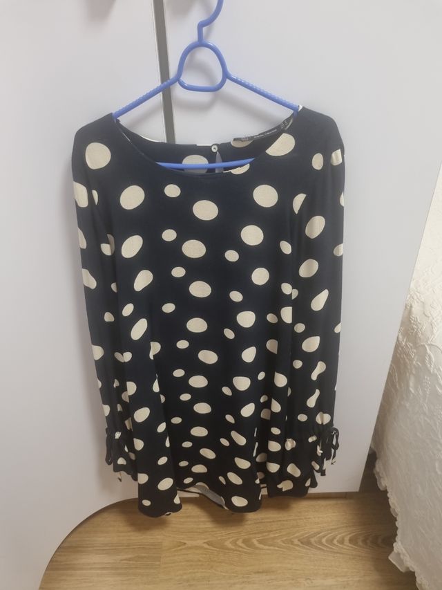 Vestido Zara lunares beige y negro