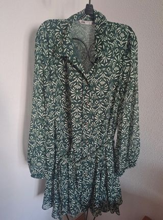 Vestido camisero Zara estampado verde Talla L