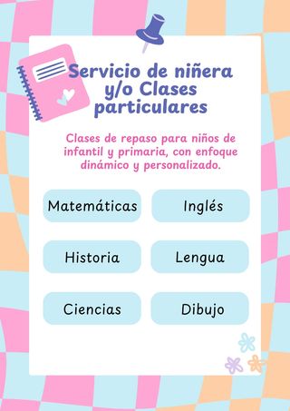 Servicio de niñera y/o clases particulares