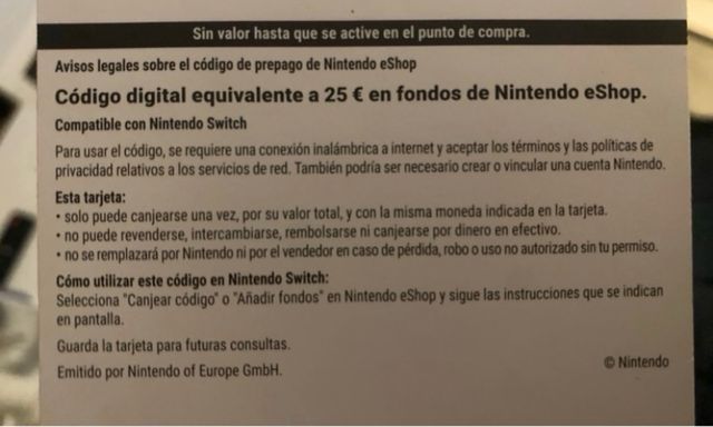 Tarjeta Nintendo