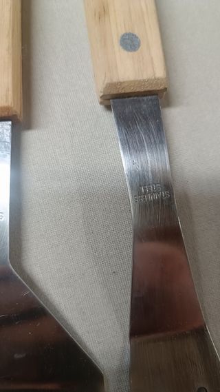 Set 3 Pezzi Barbecue Acciaio e Legno