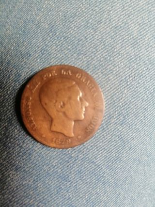 Moneda 10 Céntimos 1879, "Por la Gracia de Dios"