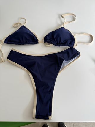 Bikini azul y beige Talla S