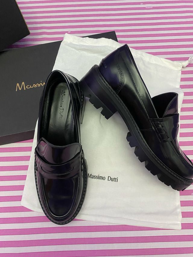 Mocasines track Massimo Dutti negros piel.