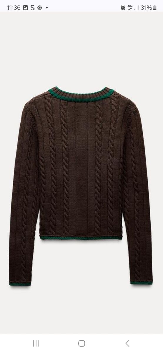 Jersey punto cables Zara mujer marrón trenzado