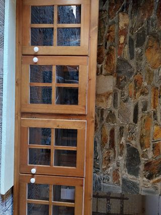 Alacena de madera con puertas de cristal