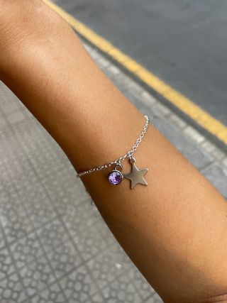 Pulsera Plata Estrella y Circonita Morada