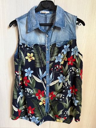 Camicia jeans donna floreale