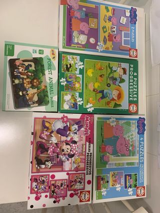 Lote 5 Puzzles Infantiles Peppa Pig Minnie Forest