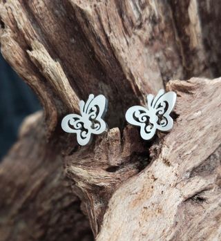 Conjunto Acero Mariposas Collar y Pendientes