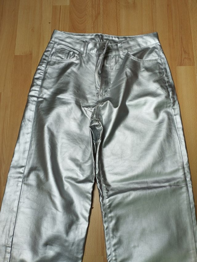 Pantalones plateados mujer