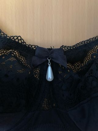 Sujetador Negro Encaje Perla