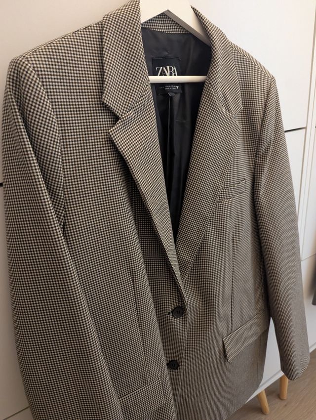 Blazer Zara Cuadros Beige Talla M