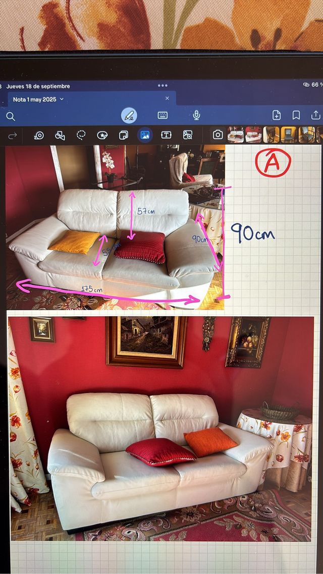 Sofá de piel blanco y rojo 175 cm