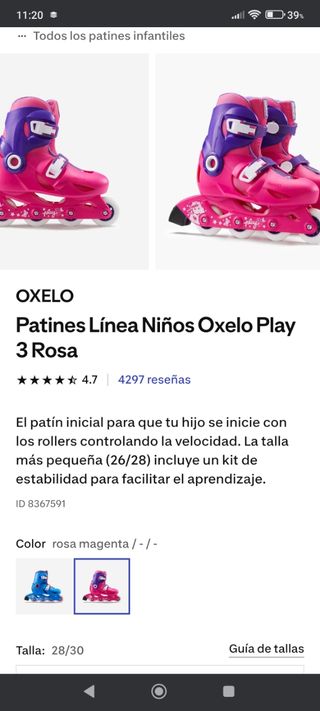 Patines Oxelo Play 3 Niña + Protecciones