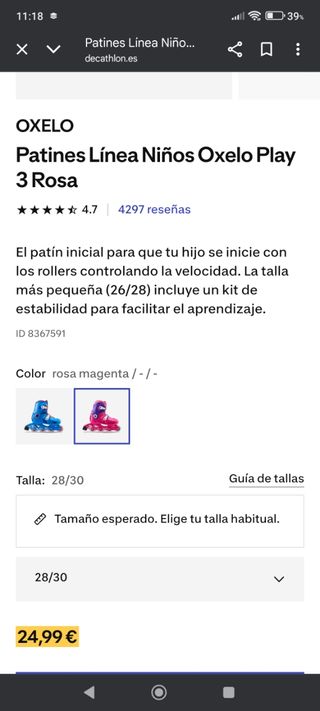 Patines Oxelo Play 3 Niña + Protecciones
