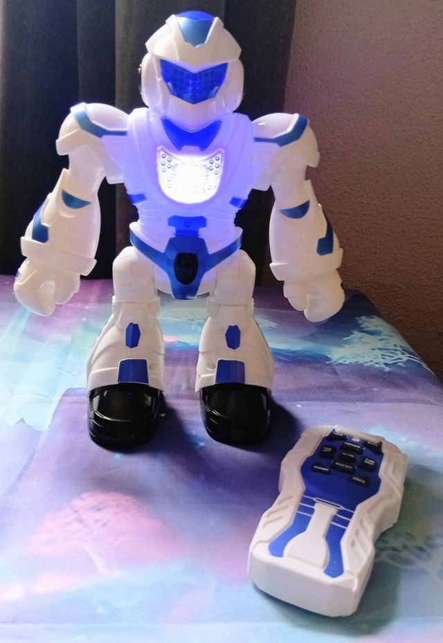 Robot de juguete azul con luces y música niños