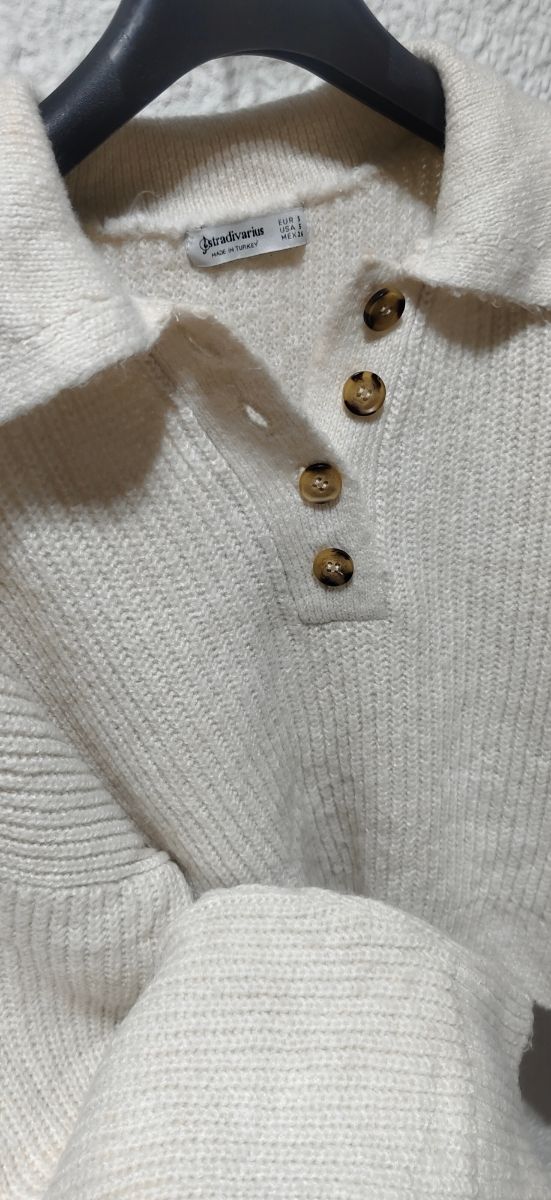 Jersey Stradivarius crop cuello, beige Talla.S